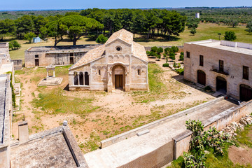 Aerial view, Santa Maria di Cerrate abbey, Lecce, Apulia , Italy, Region Brindisi, June 2019