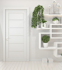 Mock up plants on shelf design wall minimal design.3D rendering