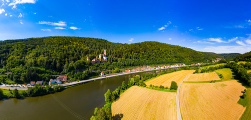 Aerial view, Zwingenberg Castle, river Neckar, Odenwald, Baden-Wurttemberg, Germany © David Brown