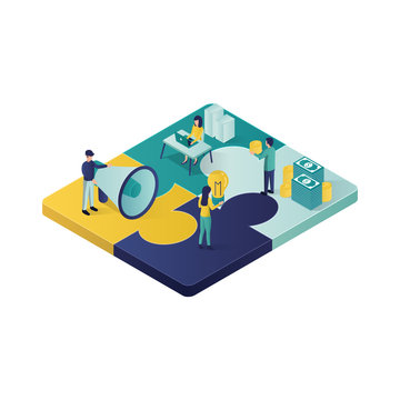 teamwork concept isometric illustration . cooperation partnership concept illustration in isometric style, teamwork illustration, teamwork metaphor