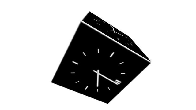 Motion background with rotating cube with spinning clock in 12 hour seamless loop (full HD 1920x1080).