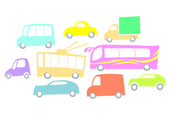various cars on the street. vector image for illustration