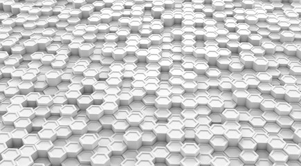 Abstract technological hexagonal background. White geometric hexagon concept. Modern element for design. 3d rendering.