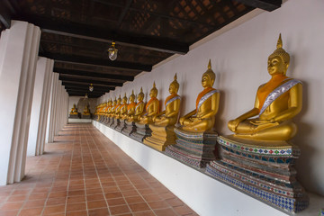 The Golden Buddha is lined up at Wat Phutthaisawan, Phra Nakhon Si Ayutthaya, the worship of Buddhism in Thailand