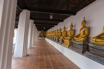 The Golden Buddha is lined up at Wat Phutthaisawan, Phra Nakhon Si Ayutthaya, the worship of Buddhism in Thailand