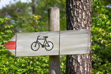 Wooden signpost in the forest