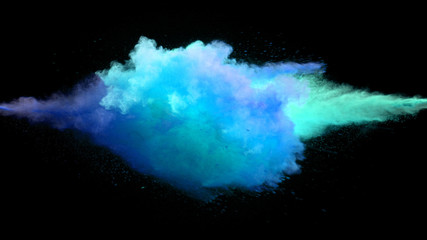 Plakat Collision of colored powder isolated on black