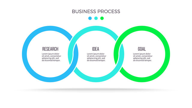 Business process. Infographic with 3 steps, options, circles. Vector template.