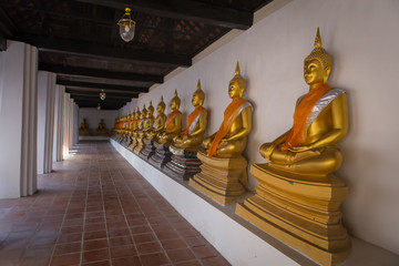 The Golden Buddha is lined up at Wat Phutthaisawan, Phra Nakhon Si Ayutthaya, the worship of Buddhism in Thailand