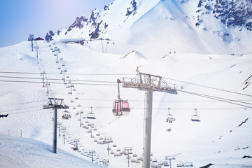 Aerial cableway at les Arcs ski area in France