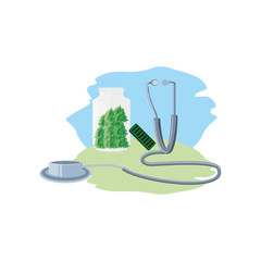 cannabis bottle product with stethoscope