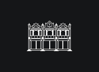 Old architectural styled buildings located in Tainan Taiwan with 8 bit style pixel artwork design
