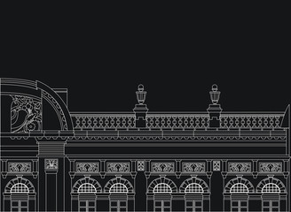 Old European styled building with simple linework artwork design