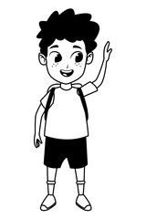 adorable cute young boy cartoon in black and white