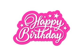 Text Happy Birthday in lettering style isolated on white background. Happy birthday hand lettering inscription isolated on white background. Ready text for use in print design.