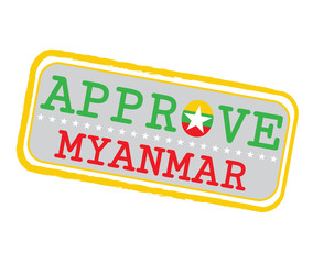 Vector Stamp for Approve logo with Myanmese Flag in the shape of O and text Myanmar.
