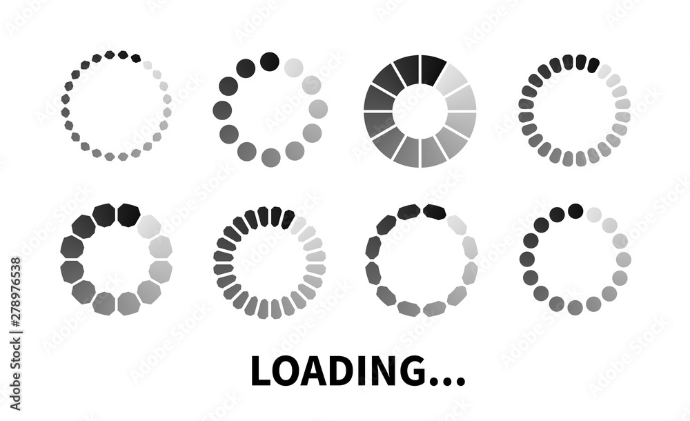 Poster Set loading icon. Progress bar for upload download round process. Loading icon, element for website. Vector concept element for web design, software, app and interface design.