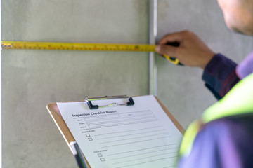 Construction concept , Foreman officer inspector defect about engineer&architect work home building before complete project