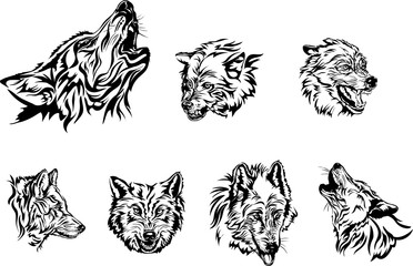 Wolf, portrait, white, black, vector, graphics, drawing, picture, stylization, image, isolated, illustration 