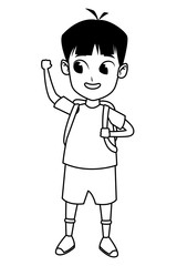 adorable cute young boy cartoon in black and white