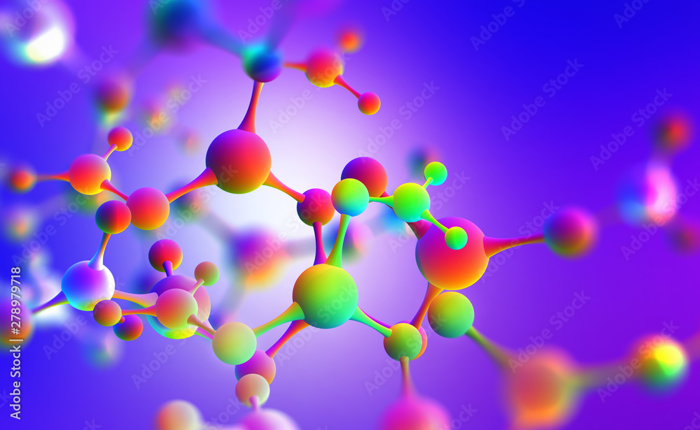 Aufkleber neon molecular mesh design. purple ultraviolet. 3d illustration of an abstract colorful molecule