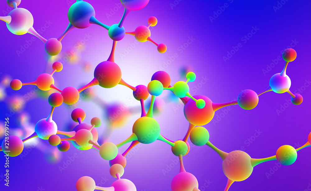 Aufkleber neon molecular mesh design. purple ultraviolet. 3d illustration of an abstract colorful molecule