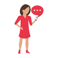 woman using smartphone technology cartoon