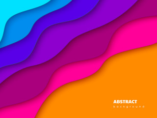 Wavy abstract background. 3d fluid shapes composition, trendy minimal design. Carving layered art. Vector illustration.
