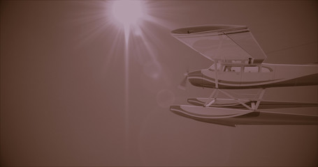 Fototapeta premium Retro seaplane illustration. 3D render. Superimposed retro photo filter with noise