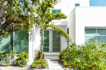 Luxury modern entrance architecture of house in Florida city island on travel, sunny day, property...