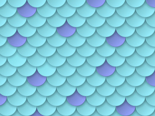 3d paper cut mermaid scales in turquoise and violet colors. Fish scale background for invitation, print or greeting cards. Vector illustration. © VectorLM