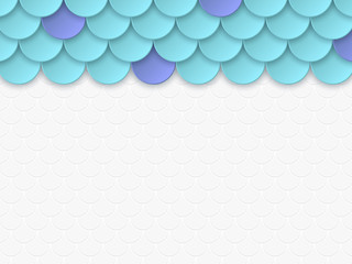 3d paper cut mermaid scales in turquoise and violet colors. Fish scale background for invitation, print or greeting cards. Vector illustration.