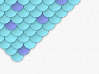 3d paper cut mermaid scales in turquoise and violet colors. Fish scale background for invitation, print or greeting cards. Vector illustration.