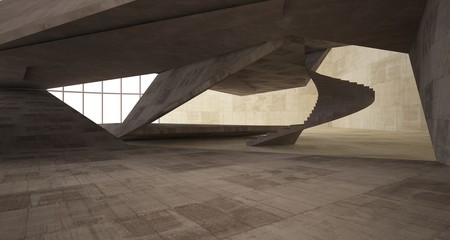 Abstract architectural concrete interior of a minimalist house. 3D illustration and rendering.