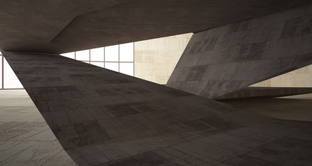 Abstract architectural concrete interior of a minimalist house. 3D illustration and rendering.