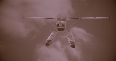 Retro seaplane illustration. 3D render. Superimposed retro photo filter with noise