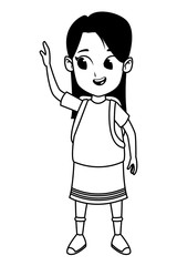 adorable cute young girl cartoon in black and white