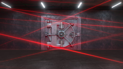 3d render The bank is guarded by a laser system