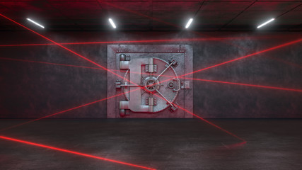 3d render The bank is guarded by a laser system