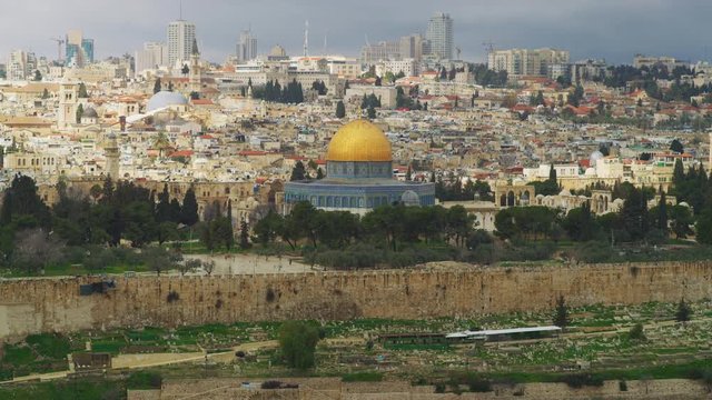 Jerusalem with the Dome of the Rock and the old city walls