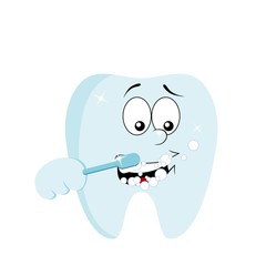 Smiling tooth cleaning himself with a toothbrush. Dental hygiene concept