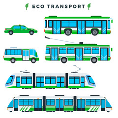 Public eco transport. Municipal city ecologically clean transport. Eco electric automobiles. Vector illustration.