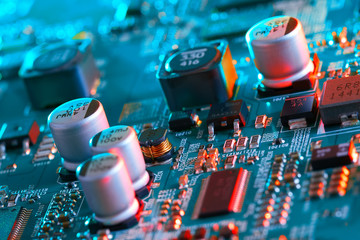 Electronic circuit board close up.