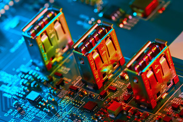 Electronic circuit board close up.