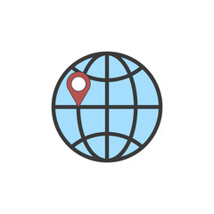 pin on globe icon illustration on whote background