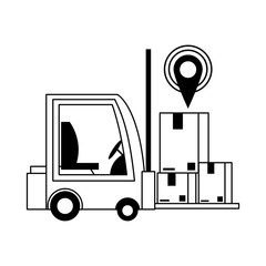 logistic and delivery shipping cartoon in black and white