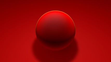 3D illustration of a perfect red ball. Sphere on the red surface. 3D rendering of geometry object, monotonous coloring, futuristic background, abstraction. Wallpapers for your desktop.