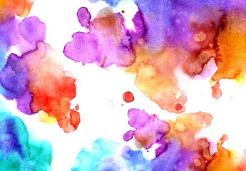 Abstract colorful watercolor background for graphic design, hand painted on paper