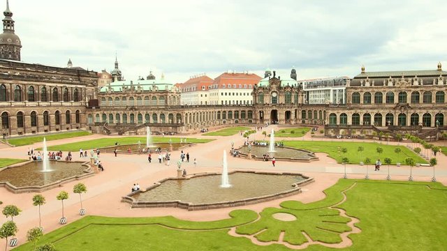 Panoramic view of Zwinger Palace architect Matthaus Poppelmann - royal palace since 17th century in Dresden. Today, Zwinger is a museum complex and most visited monument in Dresden.
