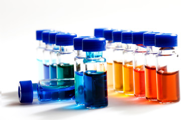 micro biology chemical tests colorful vials